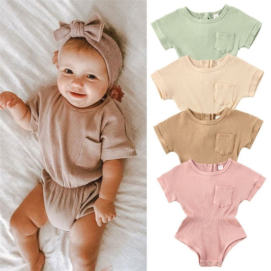 Summer Boys Baby Clothing Jumpsuit Newborn Romper Baby Boys Girls Short Sleeve Clothes infant roupas Baby Ribbed Knitted Rompers